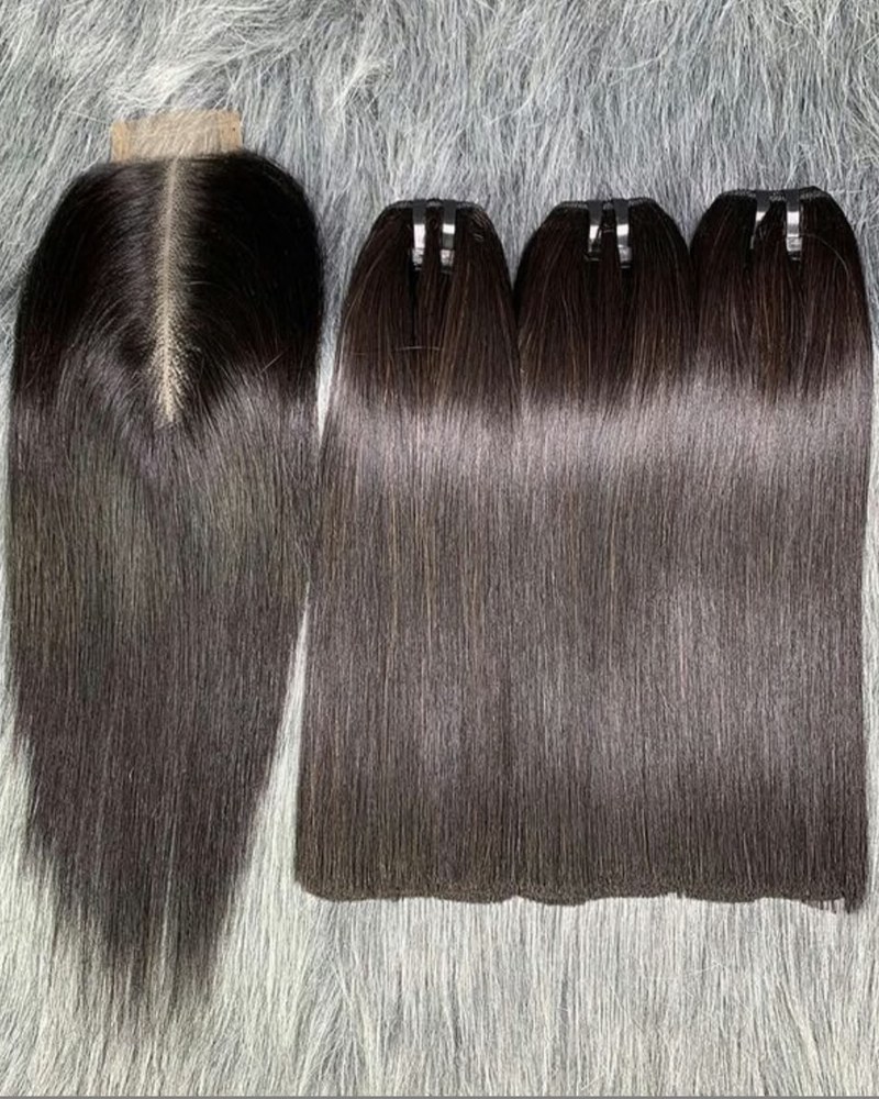Straight hair bundles with a matching lace closure, laid flat
