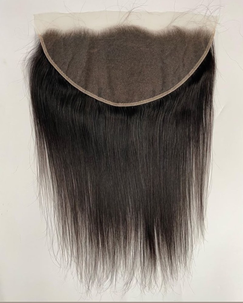 A lace frontal laid flat, showing the full ear-to-ear lace and straight hair
